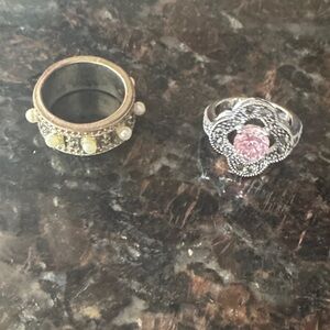 Elegant Pink and silver tone Women's Ring Set